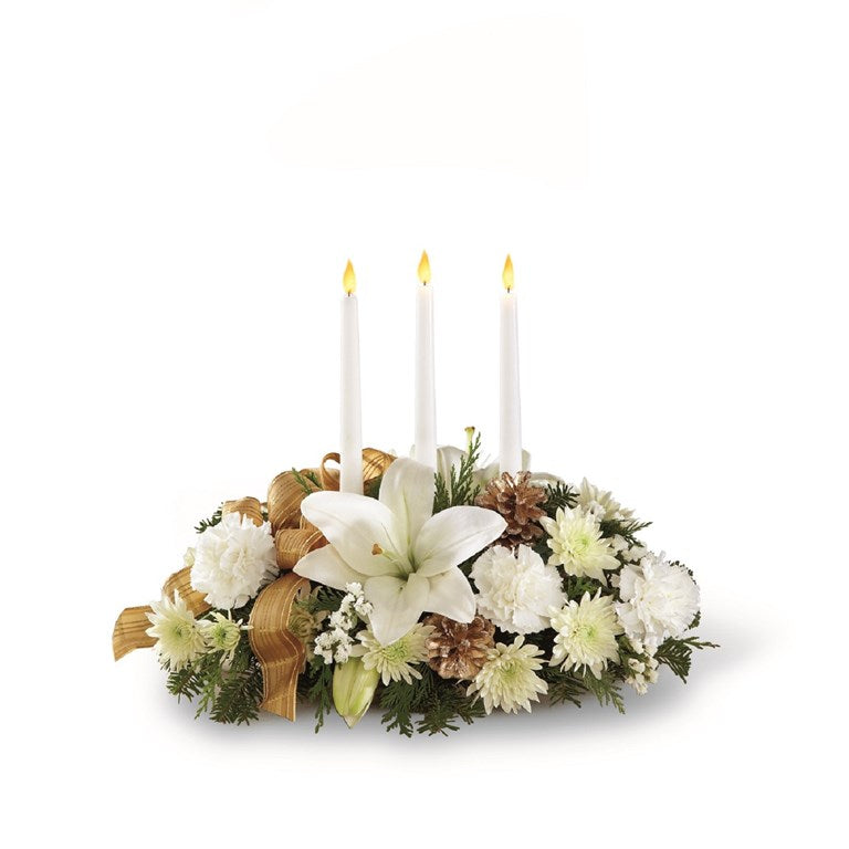 White lilies and more Seasons Glow Centerpiece – Flowers By Marianne, Newburyport MA