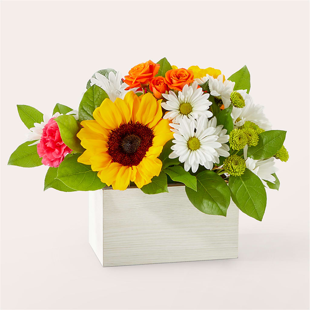 Sun-drenched Blooms Box Bouquet – Flowers By Marianne, Newburyport MA