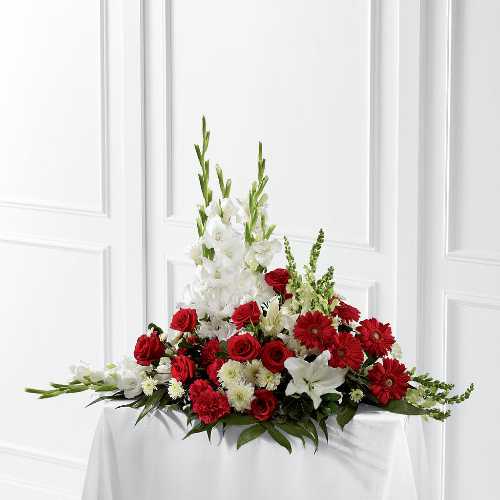 Crimson & White Arrangement – Flowers By Marianne, Newburyport MA