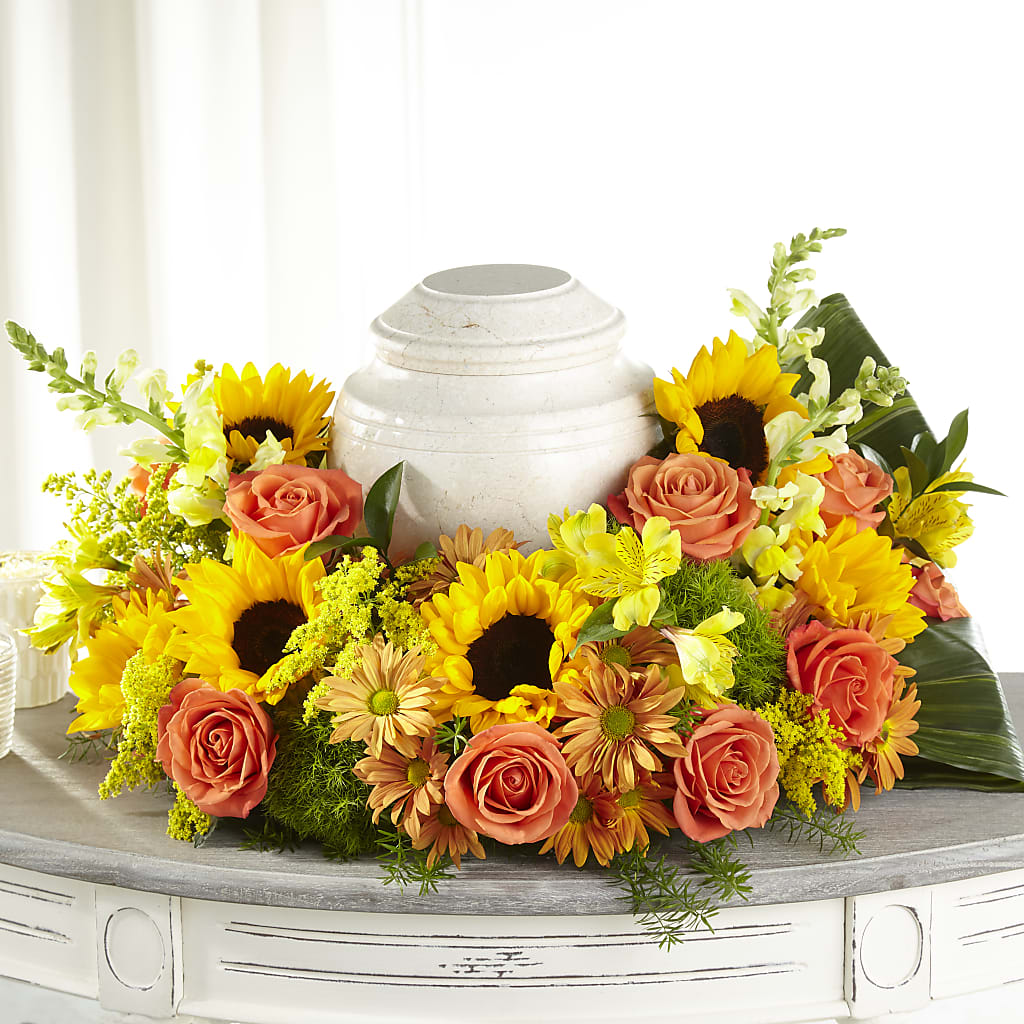 Faithful Sunflower Cremation Adornment – Flowers By Marianne, Newburyport MA