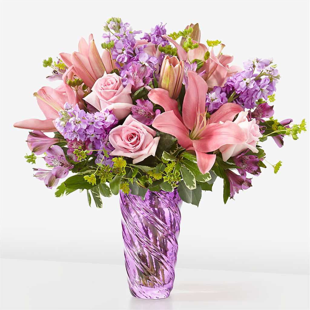 Precious Petals Bouquet with Luxe Swirl Vase – Flowers By Marianne, Newburyport MA