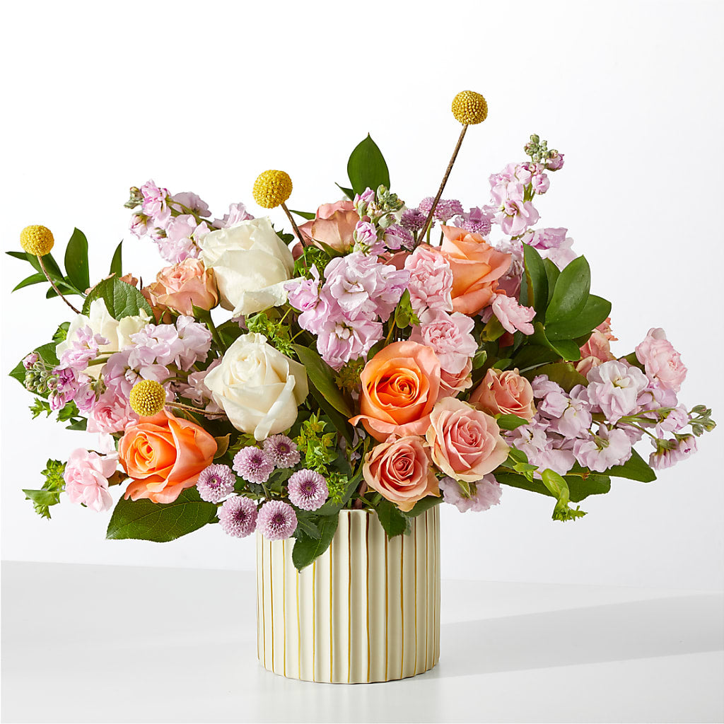 French Market Bouquet with Ivory Vase – Flowers By Marianne, Newburyport MA