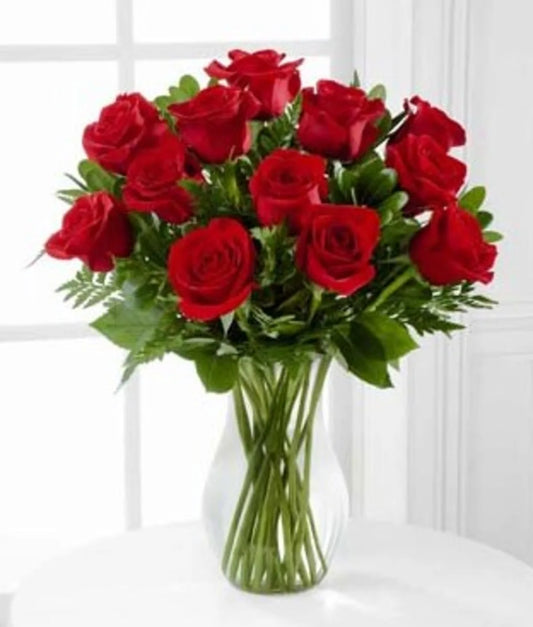 A Dozen GORGEOUS RED ROSES VASED