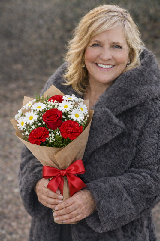 Stylish Faux Fur Coat & Roses Package