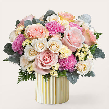 Blissful Moments Bouquet with Ivory Vase –  Flowers By Marianne, Newburyport MA