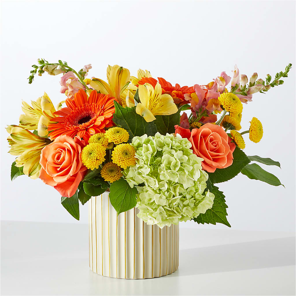 Autumn Sunshine Bouquet with Ivory Vase –  Flowers By Marianne, Newburyport MA