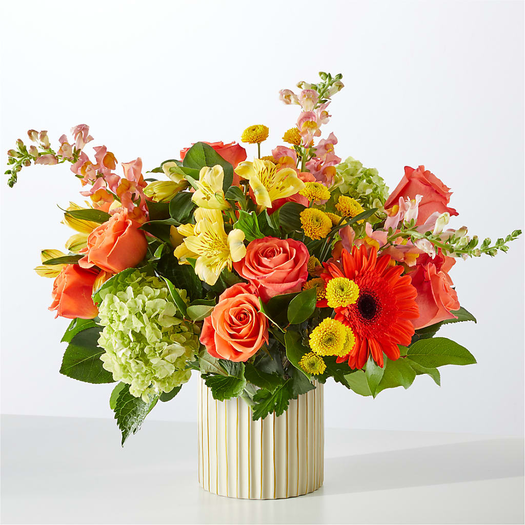 Autumn Sunshine Bouquet with Ivory Vase –  Flowers By Marianne, Newburyport MA