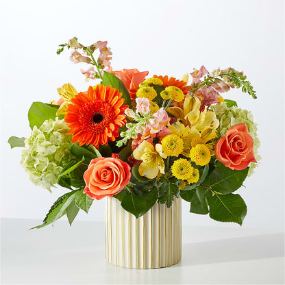 Autumn Sunshine Bouquet with Ivory Vase –  Flowers By Marianne, Newburyport MA